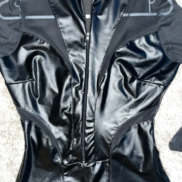 NEW NWT Windsor Black Mesh Sleeve Bodysuit Halloween cop cat motorcycle costume - Picture 8 of 10